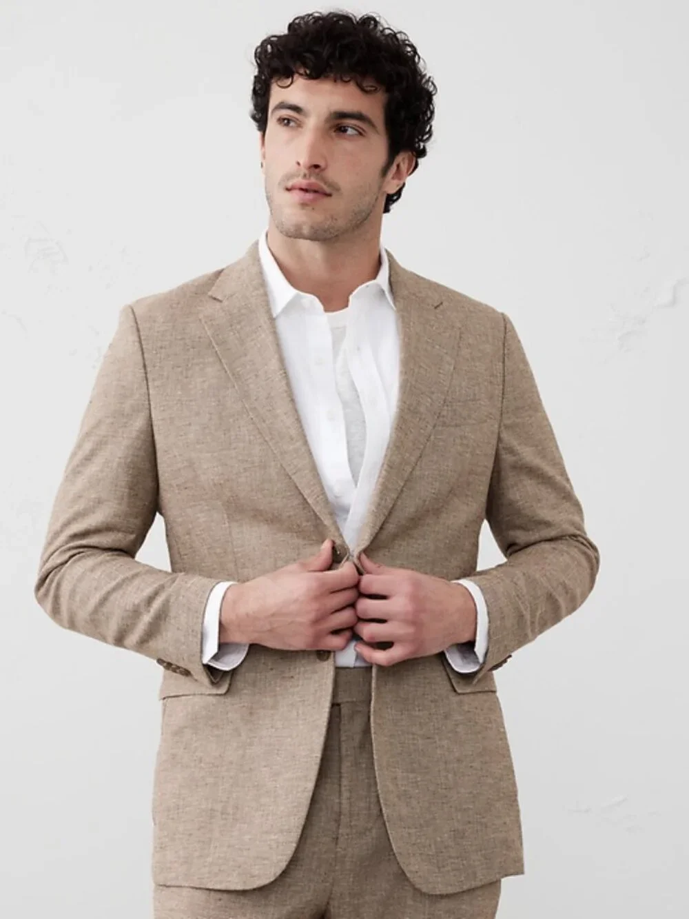Banana Republic Tailored-Fit Herringbone Suit Jacket Pants Linen 38 Short 31x30